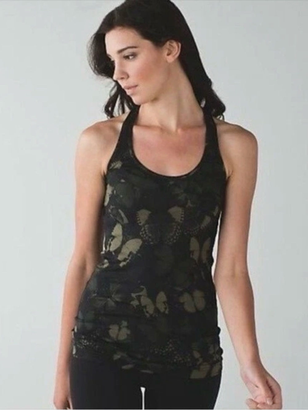 Lululemon Womens Cool Racerback Biggie So Fly Butterfly Fatigue Green Black Tank